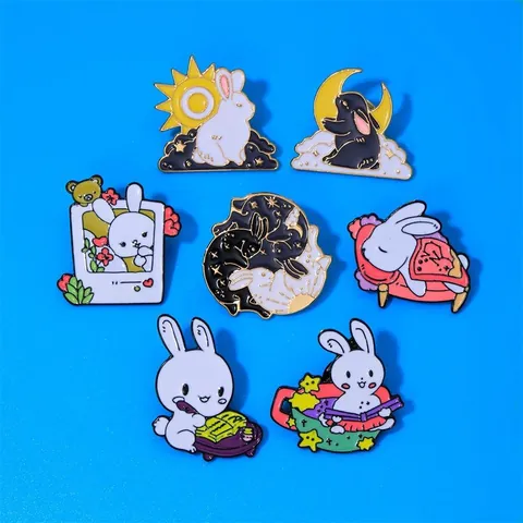 Cute Cartoon Rabbit Enamel Pin Set Alloy Animal Badge Brooch Whimsical Celestial Designs Backpack Clothing Accessory Gift For Women Kids