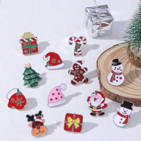 Christmas Enamel Brooch Pin Alloy Santa Claus Christmas Tree Reindeer Snowman Gingerbread Man Brooches For Festive Party Clothing Accessory Gift
