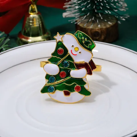 Kerst Sneeuwpop Servietring Legering Emaille Vergulde Servietgesp Met Strass Voor Feestelijke Tafeldecoratie