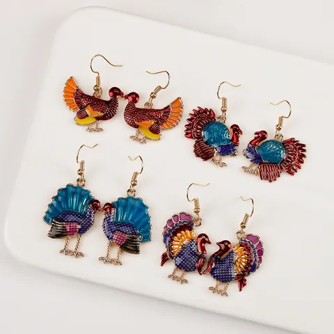 Thanksgiving Turkey Drop Earrings For Women Colorful Enamel Alloy Festive Hook Earrings Holiday Jewelry Gift