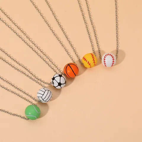 Collier Pendentif Ballon de Sport en Alliage Football Basketball Baseball Tennis Pour Hommes Femmes Fans Bijoux Cadeau Quotidien