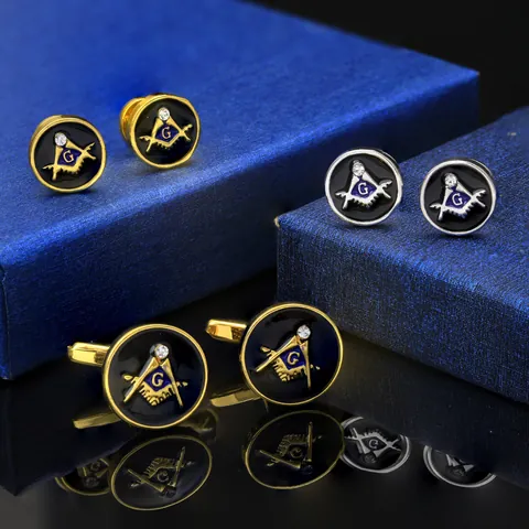 Freimaurer Rund Emaille Manschettenknöpfe Winkelmaß Und Zirkel Buchstabe G Legierung Strass Business Französisch Hemdknöpfe Herren Hochzeit Schmuck