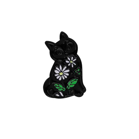 Cute Cartoon Cat Enamel Pin Brooch Alloy Funny Black Cat Flower Coffee Cup Badge Accessory For Clothing Backpack Hat Decor