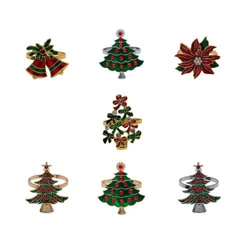 Weihnachts Serviettenringe Set Legierung Emaille Weihnachtsstern Blume Tannenbaum Glocke Design Für Hotel Party Tischdeko