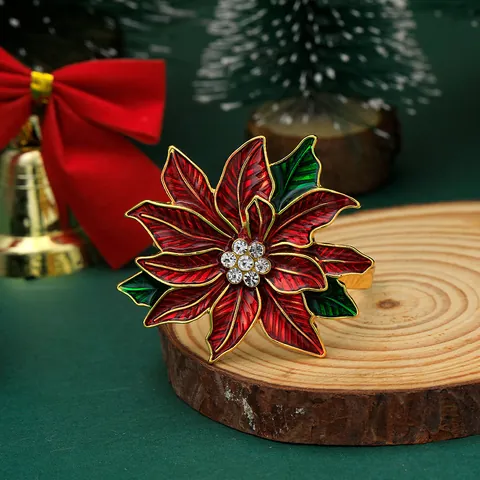 Weihnachts Serviettenringe Set Legierung Emaille Weihnachtsstern Blume Tannenbaum Glocke Design Für Hotel Party Tischdeko