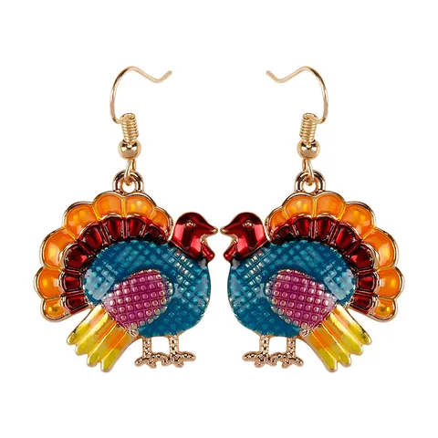 Thanksgiving Turkey Drop Earrings For Women Colorful Enamel Alloy Festive Hook Earrings Holiday Jewelry Gift