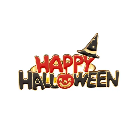 Halloween Napkin Rings Alloy Enamel Pumpkin Spider Web Ghost Witch Hat Design For Table Decoration Dining Party Gift