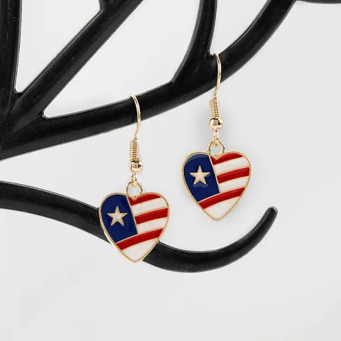 Patriotic American Flag Drop Earrings For Women Alloy Enamel Independence Day Jewelry Star Stripe Heart Butterfly Hat Dangle Earrings