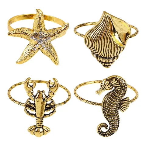 Servilleteros de Metal Tema Océano Oro Plata Caballito de Mar Estrella de Mar Langosta Hebilla Para Boda Cena Fiesta