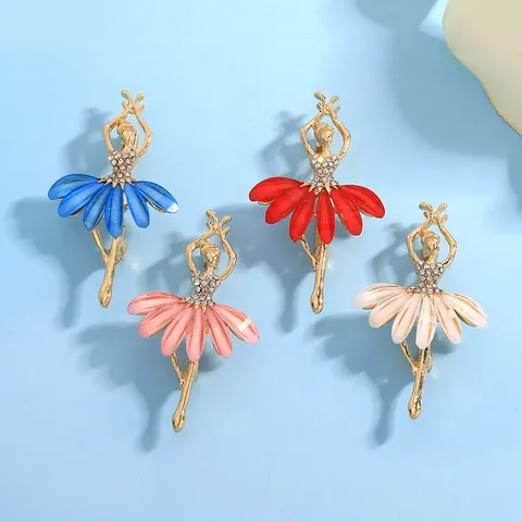 Elegant Ballerina Girl Fairy Brooch For Women Alloy Rhinestone Inlaid Enamel Drip Oil Ballet Dancer Corsage Pin Wedding Party Jewelry Gift