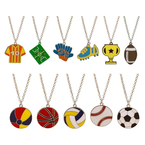 Collier Pendentif en Alliage Émaillé Thème Sport Mode Basket-ball Football Baseball Volley-ball Rugby Trophée Bijoux Cadeau Pour Amateurs de Sport