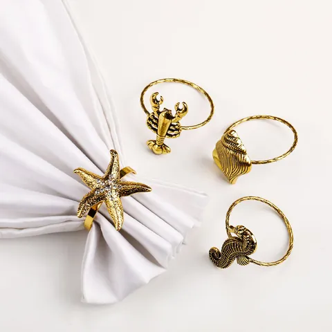 Servilleteros de Metal Tema Océano Oro Plata Caballito de Mar Estrella de Mar Langosta Hebilla Para Boda Cena Fiesta