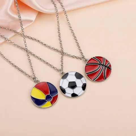 Collier Pendentif en Alliage Émaillé Thème Sport Mode Basket-ball Football Baseball Volley-ball Rugby Trophée Bijoux Cadeau Pour Amateurs de Sport