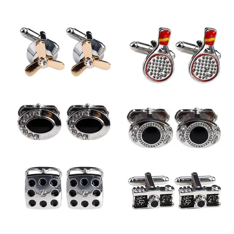 Men's Alloy Cufflinks Vintage Camera Tennis Racket Propeller Shape Rhinestone Enamel Business Cuff Links Fashion Jewelry