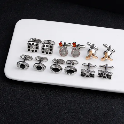 Men's Alloy Cufflinks Vintage Camera Tennis Racket Propeller Shape Rhinestone Enamel Business Cuff Links Fashion Jewelry
