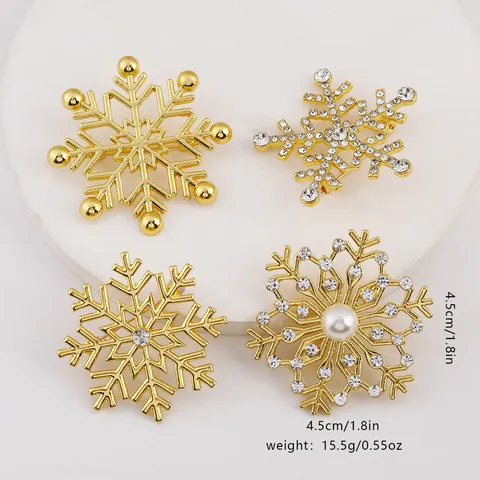 Elegant Snowflake Brooch Pins For Women Alloy Rhinestone Faux Artificial Pearl Christmas Winter Holiday Jewelry Anti-exposure Buckle