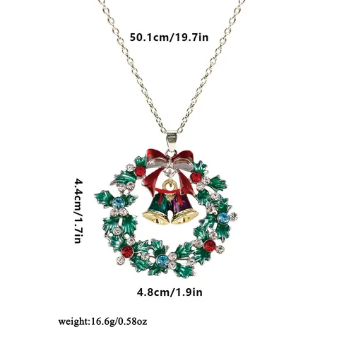 Collana con Ciondolo a Ghirlanda di Natale Smalto Strass Lega Gioielli Festivi Pupazzo di Neve Renna Babbo Natale Campana Fiocco di Neve