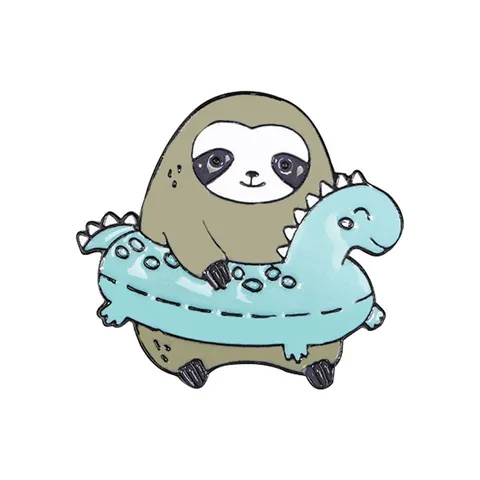 Cartoon Sloth Wearing Dinosaur Swim Ring Enamel Pin Alloy Animal Brooch For Backpack Clothing Accessories Cute Jewelry Gift