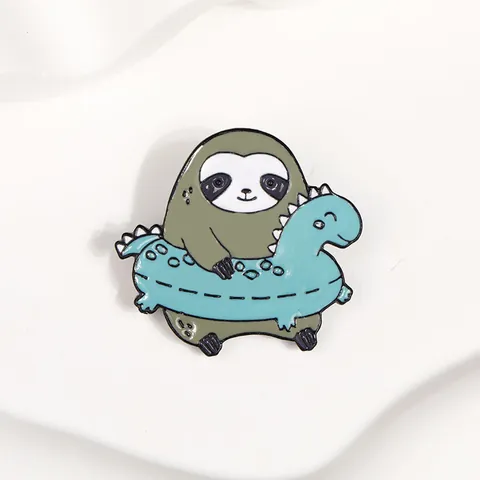 Cartoon Sloth Wearing Dinosaur Swim Ring Enamel Pin Alloy Animal Brooch For Backpack Clothing Accessories Cute Jewelry Gift