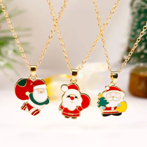 Christmas Alloy Pendant Necklace Cute Holiday Snowflake Santa Claus Elk Tree Bell Charm Jewelry Gift For Women