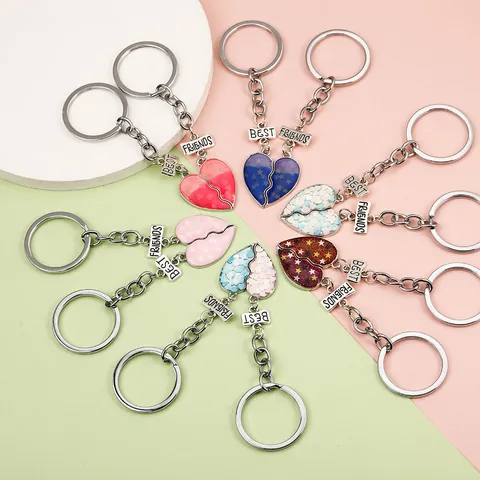 Legierung Emaille Herz Best Friends Schlüsselanhänger Verlauf Glitzer Spleiß Freundschaft Schlüsselring Für Freunde Teenie Schmuck Geschenk