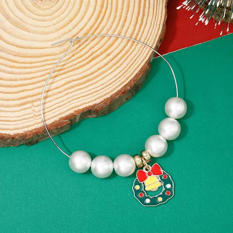 Christmas Wine Glass Charms Alloy Enamel Christmas Tree Snowman Patterns With Faux Pearl Decorative Ring Bar Accessories For Party