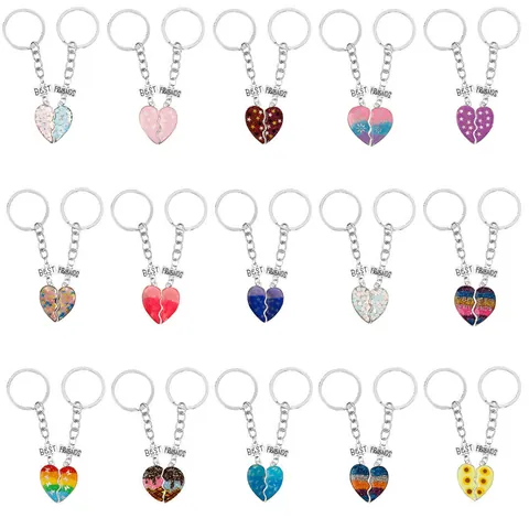 Legierung Emaille Herz Best Friends Schlüsselanhänger Verlauf Glitzer Spleiß Freundschaft Schlüsselring Für Freunde Teenie Schmuck Geschenk