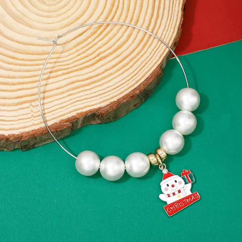 Christmas Wine Glass Charms Alloy Enamel Christmas Tree Snowman Patterns With Faux Pearl Decorative Ring Bar Accessories For Party