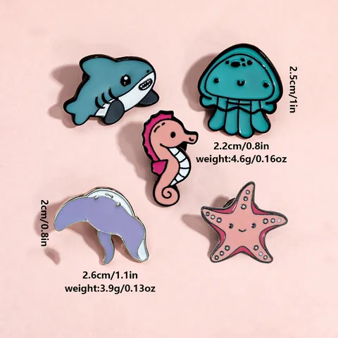 Broche de Esmalte de Animales Marinos de Dibujos Animados Aleación Tiburón Medusa Caballito de Mar Estrella de Mar Manta Ropa Bolso Accesorios Unisex