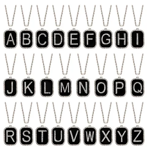 Collar con Colgante de Letra Hip Hop Rectangular Esmalte Negro Aleación Diamantes de Imitación Cadena de Cuerda Larga Joyería para Unisex