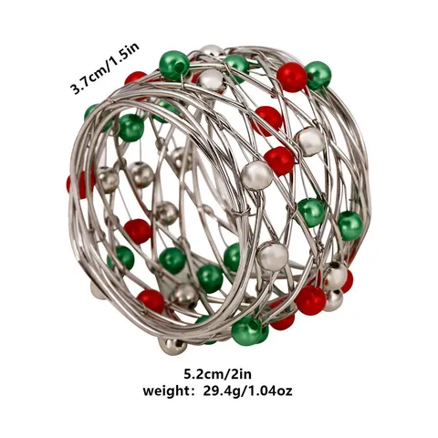 Christmas Bell Napkin Rings Alloy Red Green Silver Beads Hollow Woven Napkin Holder For Holiday Hotel Banquet Dinner Table Decoration