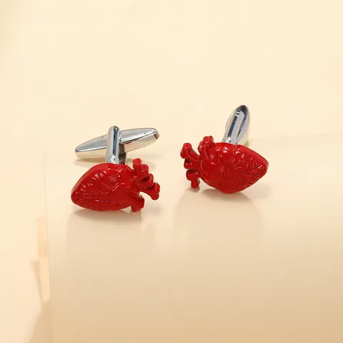 Creative Anatomical Heart Cufflinks For Men Red Enamel Alloy Metallic Cuff Links For French Shirts Business Party Jewelry Gift