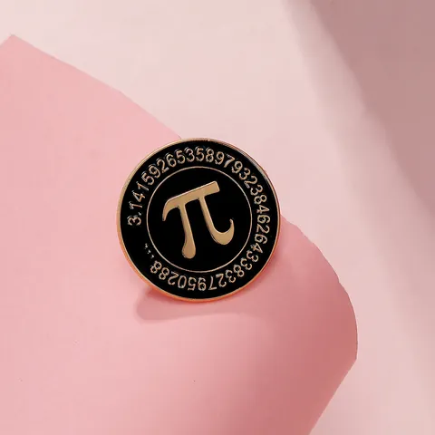 Mathematical Pi Symbol Round Brooch Gold Plated Alloy Enamel Badge Black Mathematical Constant Number Pin For Students Teachers Science Jewelry