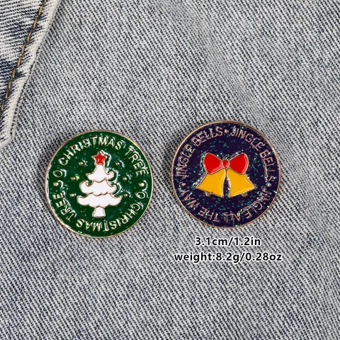 Weihnachtsbaum Jingle Bells Emaille Brosche Legierung Glitzer Runde Abzeichen Pins Festliche Schmuck Accessoires Für Unisex