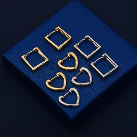 Minimalistische Kupfer Geometrische Ohrstecker Für Damen Trendige Hohle Herz Stern Creolen Gold Silber Schmuck Accessoire