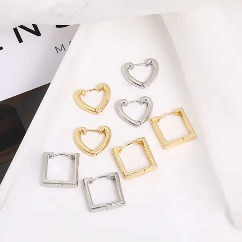 Minimalistische Kupfer Geometrische Ohrstecker Für Damen Trendige Hohle Herz Stern Creolen Gold Silber Schmuck Accessoire