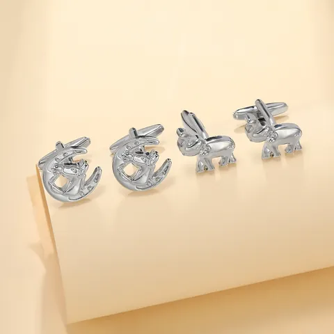 Men Silver Plated Alloy Elephant Horse Moon Cufflinks Fashion Rhinestone Business Formal Shirt Cuff Links Jewelry Gift