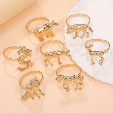Western Style Animal Aluminum Napkin Ring Gold Silver Electroplated Metal Napkin Buckle For Dining Table Hotel Party Home Decor