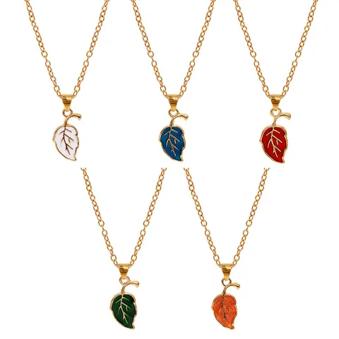 Minimalist Alloy Enamel Leaf Pendant Necklace For Women Colorful Drip Oil Botanical Jewelry Gold Plated Chain Necklaces Fashion Accessory