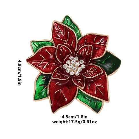 Spilla Poinsettia Fiore Per Donna Natale Rosso Smalto Strass Lega Floreale Pin Da Risvolto Elegante Gioielli Regalo Festa