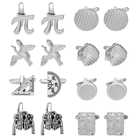 Creative Alloy Mens Cufflinks Silver Biker Jacket Pi Symbol Crane Shell Geometry Tool Business Shirt Cuff Links Accessories Gift