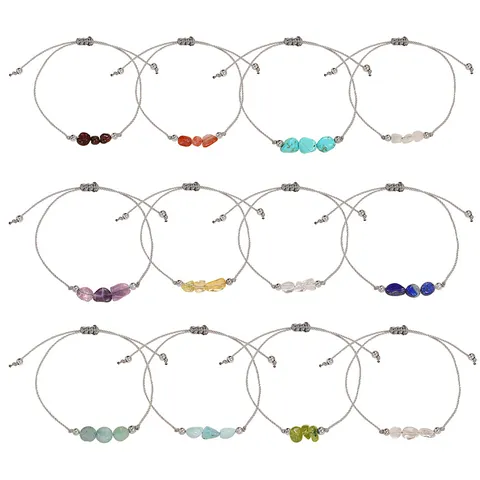 Natural Crush Stone Handmade Woven Bracelet For Women Men Adjustable Birthstone Healing Crystal Chip Rope Jewelry Gift