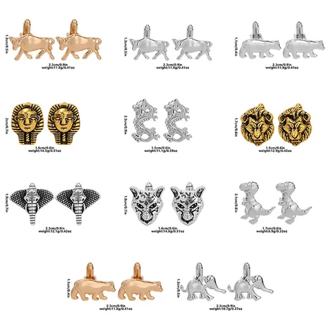 Boutons de Manchette Vintage en Alliage Forme d'Animal Lion Éléphant Pharaon pour Hommes Accessoires de Chemise de Banquet