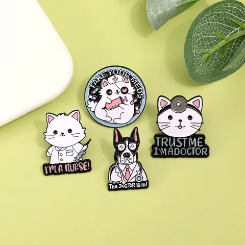 Cartoon Medical Pets Enamel Brooch Pin Set Creative Cat Doctor Nurse Dogtor Alloy Badge For Clothes Backpack Accessories