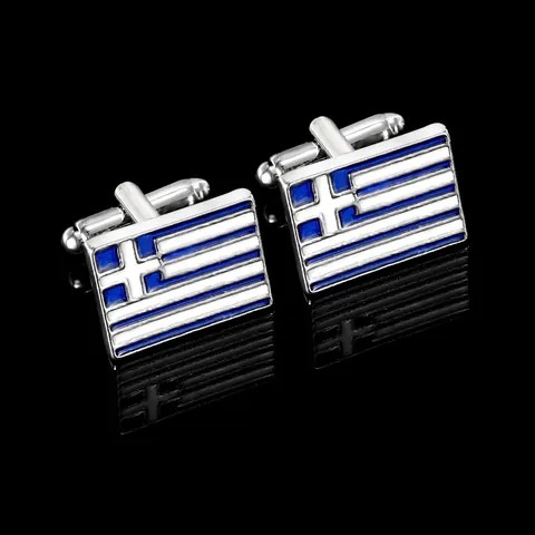 Set di Gemelli E Fermacravatta Business con Bandiera Greca per Uomo Argento Blu Bianco Smalto Accessori per Camicia Francese