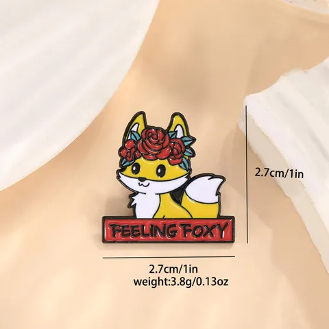 Spilla in Smalto a Forma di Volpe Cartone Animato Con Striscione Feeling Foxy Corona di Rose in Lega Distintivo Animale per Donna Bambini Gioielli