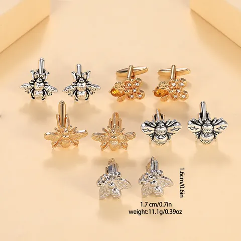 French Style Alloy Rhinestone Bee Cufflinks Animal Shaped Metal Shirt Cuff Nails For Men Women Business Jewelry Accessories