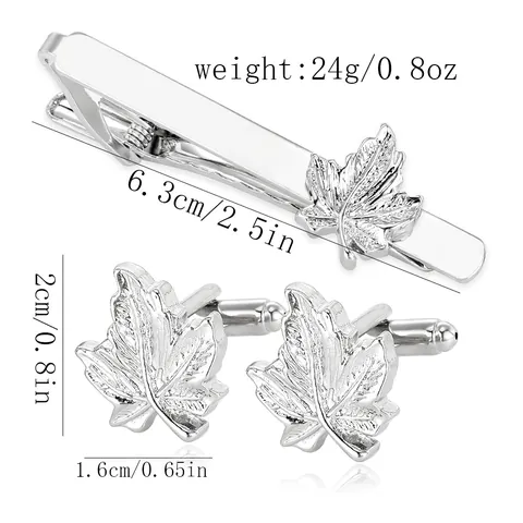 Herren Business Manschettenknöpfe Und Krawattenklammer Legierung Ahornblatt Muster Silber Gold Plattiert Hemd Schmuck Zubehör