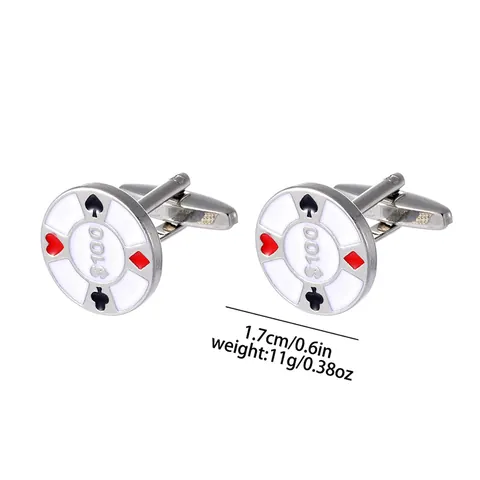 Men's Playing Card Suit Cufflinks Business French Shirt Accessories Spade Heart Club Diamond Casino Chip Enamel Alloy Cufflinks Silver Tone