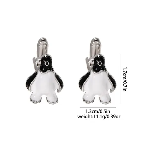 Boutons de Manchette en Alliage de Style Occidental Forme de Manchot Argent Électroplaqué Émail Animal Boutons pour Homme Chemise Bijoux Cadeau